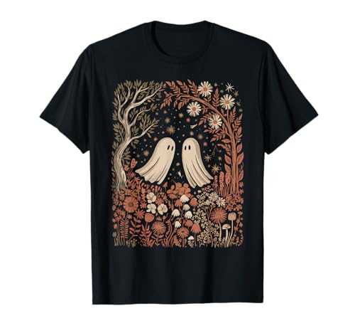 Ghost In The Flower Forest Halloween Spooky Season Vintage T-Shirt