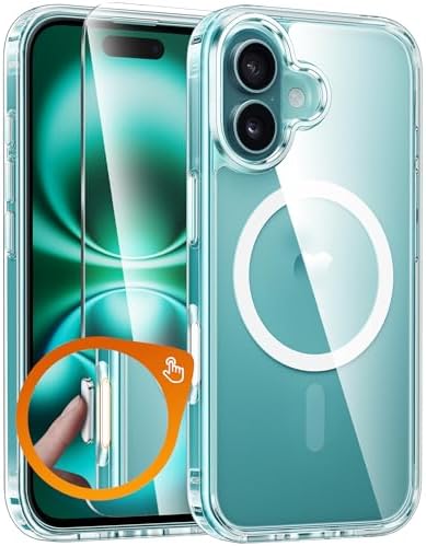 FNTCASE for iPhone 16 Phone Case: Magnetic Military Grade Drop Protection Anti Yellowing Slim Case - Rugged Shockproof Protective Transparent Cell Phone Cover(Clear - Camera Control)