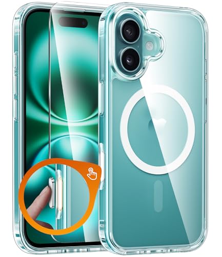 Image of FNTCASE for iPhone 16 Case Clear: Magnetic Phone Cases Compatible with Magsafe Slim Anti Yellowing Military Grade Drop Rugged Protective Transparent Cell Phone Cover (B-Transparent Magnetic)