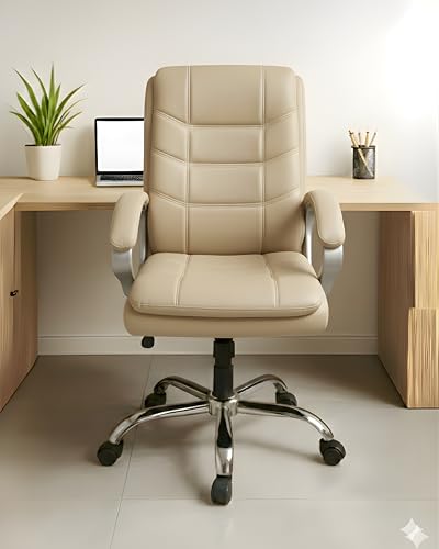 Image of activa Executive Revolving Office Chair | Ergonomic Computer Desk Chair with Cushioned Seat| Heavy Duty Steel Base, Adjustable Height & 360 Swivel Wheel| Study /Home /Offcie Visitor Chair (Star, Beige)