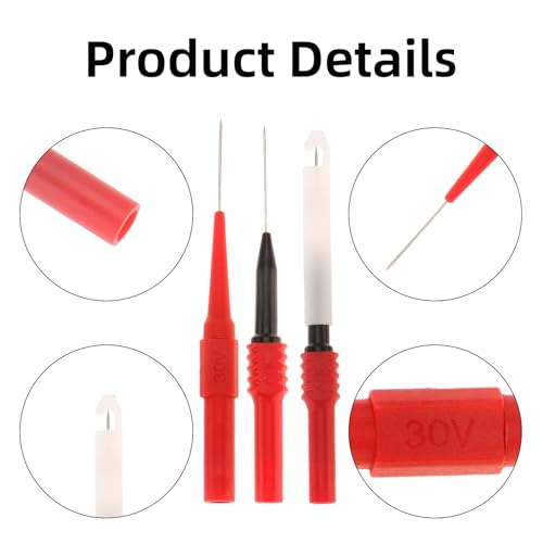 19 Pcs Multimeter Test Set, 15pcs 0.7mm Probe Pins and 4pcs Insulation Wire Piercing Probes, Automotive Back Probe Kit Power Needle Test Accessories for Multimeter Banana Socket Plug Car Tester