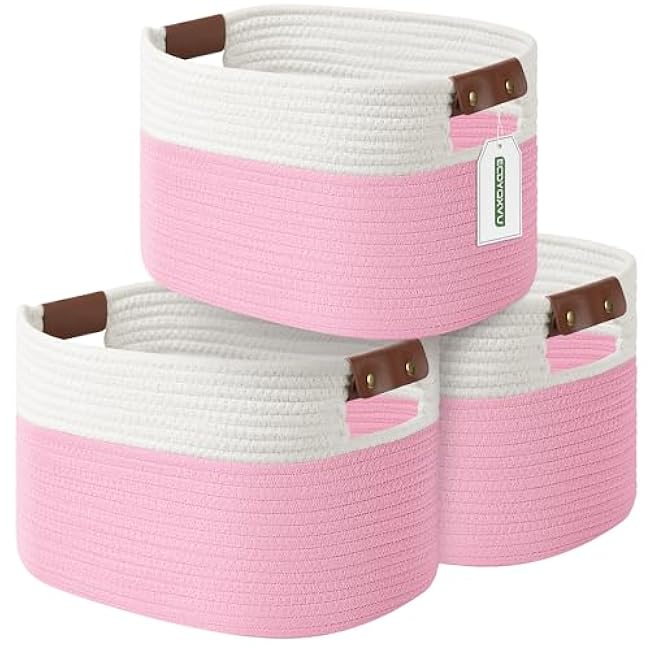 Cotton Rope Basket , Storage Baskets with Handle, 15x10x9 Inch Woven Basket for Shelves, Laundry, Towels, Clothes, Books, Toys (Black 1Pack)