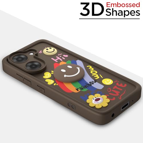Image of Pikkme Back Cover for Poco C71 / Redmi A5 | Soft Silicone| Cute Rainbow Smile & 3D Cartoon Flower Design | Shockproof Raised Camera Protection Bumper Case (Brown)