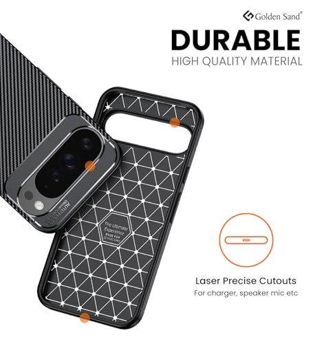 Image of Golden Sand TPU Shock Proof Slim Armor Aramid Carbon Fibre Rugged Back Cover Compatible with Google Pixel 9 Pro XL | Military Grade Drop Protection and Scratch Resistance Mobile Back Case (Black)