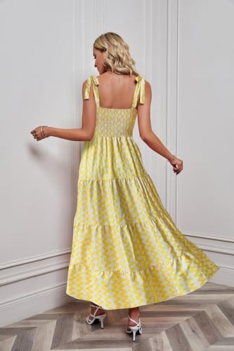 Image of kinstell Women's Summer Boho Spaghetti Strap Square Neck Ruffle Casual Flowy Long Dress Beach Swing Party Maxi Dress