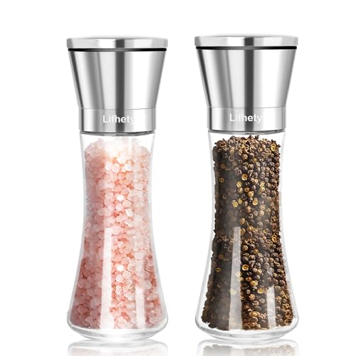 Image of Salt and Pepper Grinder Set, Black Pepper Mill Refillable and Adjustable Coarseness Ceramic Core, Manual Salt Shaker (Spices Free)