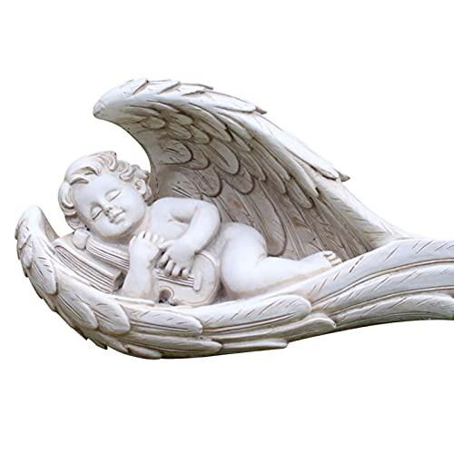 Statue d'ange d'ange endormi - Chérubin dans des ailes - Figurine d'intérieur ou d'extérieur - Décoration de jardin - Statuette d'ange gardien - Collection d'ailes d'ange - Statue commémorative Cover