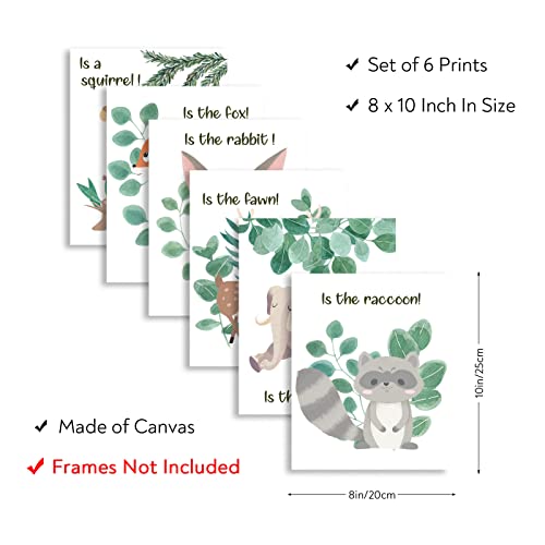 Superdant 6 Pcs Woodland Animal Wall Art Unframed Painting Canvas Decor Cute Baby Elephant Fawn Rabbit Fox Squirrel Racoon Prints Safari Nursery Picture Wall Decor For Kids Playroom Decoration #TOP1