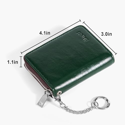Image of Mayski Credit Card Holder, Zipper Credit Card Wallet for Women, Small Accordion Card Cases Holder, KeyChain Wallet, Business Card Holder, Dark Green