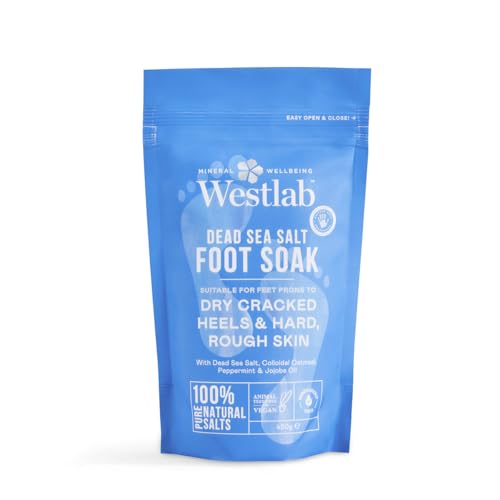 Westlab Dead Sea Foot Soak 450g - Peppermint & Jojoba Essential Oils Softens Tough Dry Heels & Feet