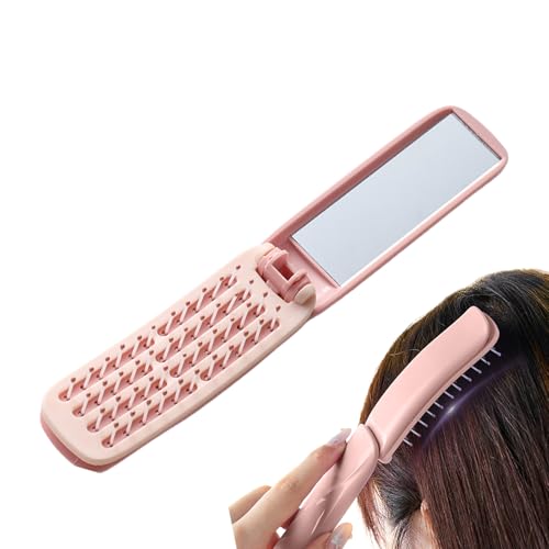 Cepillo de pelo portátil de viaje plegable con espejo integrado para retoques diarios