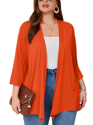 Image of AusLook Women's Plus Size Lightweight Open Front Cardigan 3 /4 Sleeve Cover Ups Shrugs Shawls and Wraps Kimono Jacket Coat