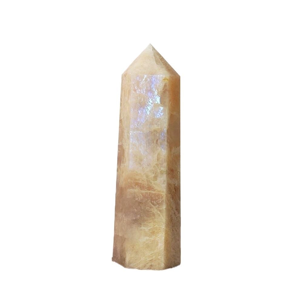 HUFFA Natural Crystal Hexagonal Prism Ornaments - Pink and White Agate Column Raw Stone Decor(Moonstonesingletip,6-7cm)