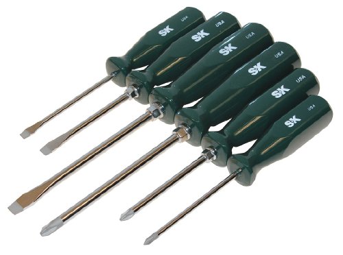 Super Sale 🛒 SK Hand Tool 86326 SureGrip Auto 6-Piece Combination Screwdriver Set, P1 x 4", P2 x 4", P3 x 6" Phillips Screwdrivers, 1/4"x4", 5/16"x6", 3/16x4" Slotted Screwdrivers, Made in U.S.A.