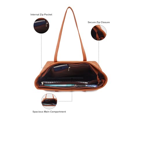 Image of Caprese Mcree 16 Inch Laptop Compatible Tote Bag for Women with Multiple Pockets | Stylish Handbag with Specious Compartment & Back Zipper Pocket | Ideal for Work Everyday Outings & Travel