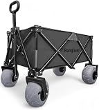 Rangland Beach Cart with Big Air Wheels for Sand - All Terrain Sand Wagon with Large Pneumatic Rubber Tires, Folding Design, Heavy-Duty Steel Frame (Black)