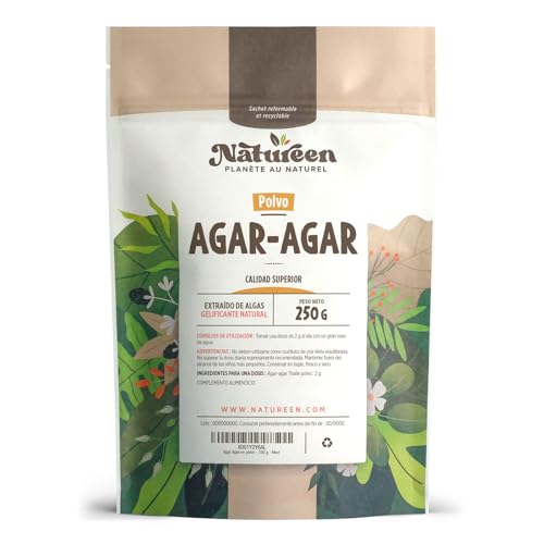 Agar-agar en polvo 250 g - Natureen - Producto natural - para cocinar, sustituto vegano de la gelatina