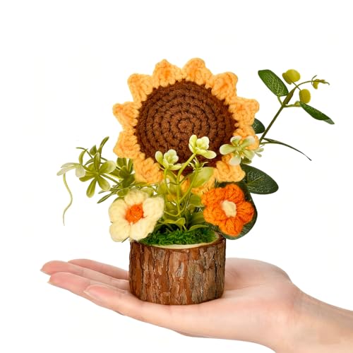 Andvon Cute Crochet Flowers Bouquet, Handmade Knitted Sunflowers with...