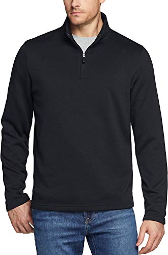 TSLA Men's Quarter Zip Thermal Fleece Lined Sweater, Winter Lightweight Soft Pullover Collar Sweatshirt, Fleece 1/4 Zip Sweater Solid Black, X-Small