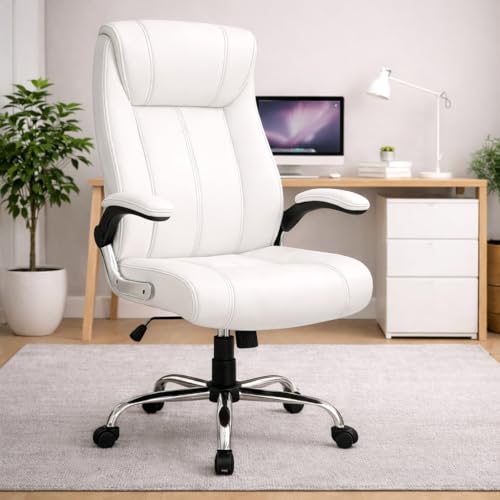 Image of Lakdi The Furniture Co High-Back Directior Office Chair and Executive Chair, Ergonomic Leatherette Desk Chair|Adjustable Arm Rest for 5-Year Warranty & Free Assembly-111012161 White