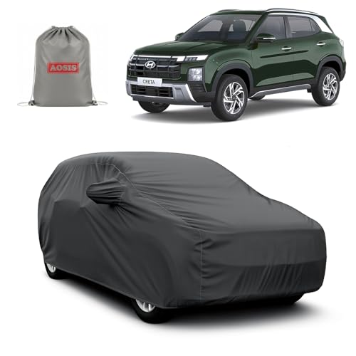 Image of AOSIS 'Waterproof' Car Cover Compatible with Hyundai Creta King /Kinght /N Line /Electric 300 GSM Uly Coated Thick Fabric 4X4, Adjustable Belt Buckle, Elastic Grip
