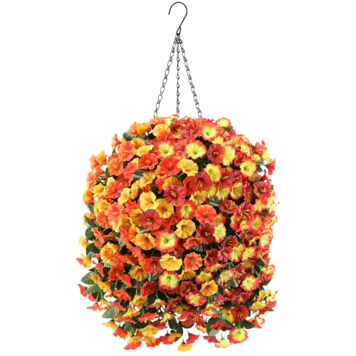 Image of Ammyoo Artificial Fake Hanging Flower Basket for Fall Outdoor Home Decor | 4 Pcs Faux Floral with Eucalyptus, Hanging Planter Decor for Fall Porch Balcony Yard Indoor Outdoor All Season Ornament