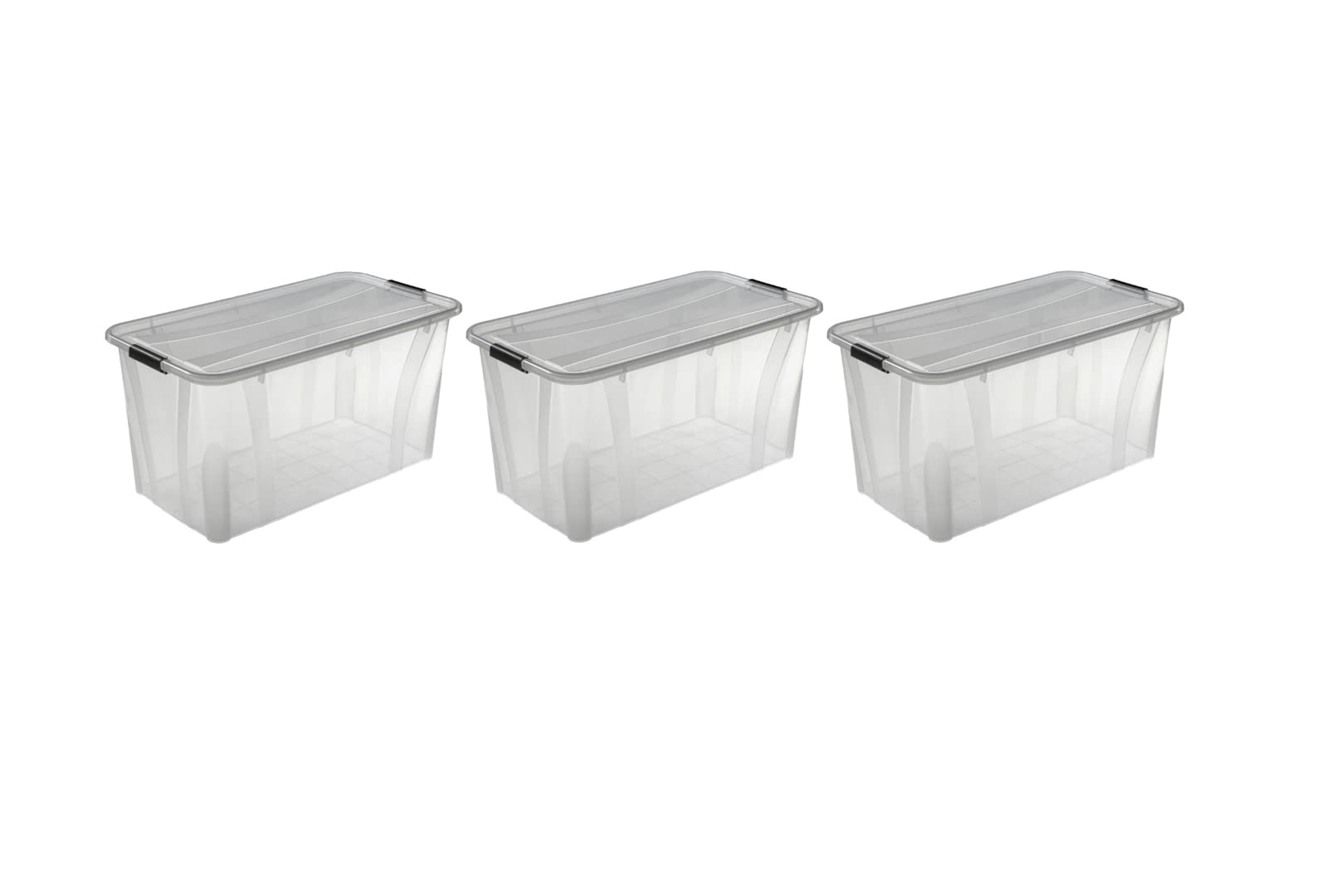Logiplast 3 Stück Aufbewahrungsbox transparent 80 Liter mit Deckel und Klickverschluss 719 x 385 x 372 mm