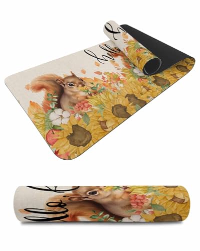 Debedcor Heat Proof Table Pads Waterproof Decorative, Hello Fall Non-Slip Table Countertop Protector, Thanksgiving Sunflower Eucalyptus Burlap Insulation Mat for Kitchen Room, 40 x 12 Inches