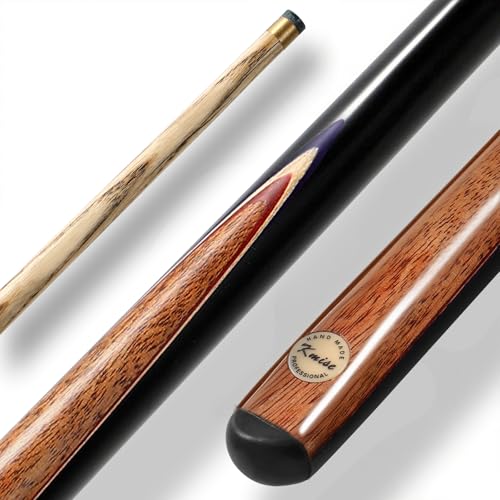 Kmise Handmade Ash Snooker Cue 58”, 19oz, 2-Piece Billiard Cue Stick with Carry Bag, 9.2mm Leather Tip, Snooker Pool Stick for Adults English Pool, Butt with Geometric Wood Points Design