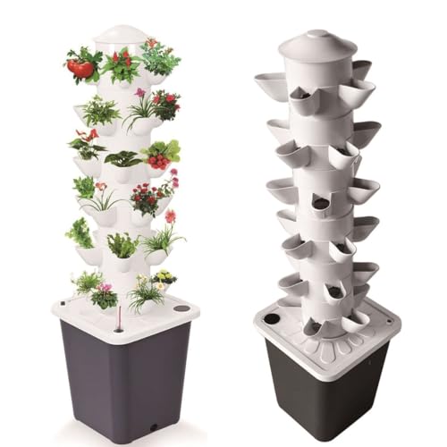 Jardín hidropónico en torre, kit de cultivo hidropónico de interior de 6 capas y 30 plantas con tanque de agua móvil y bomba, cultivo sin suelo for verduras, frutas, hierbas, jardinera vertical inteli