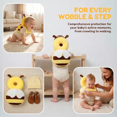 Image of Baby Head Protector Backpack - Soft & Lightweight Head Protection Pad for Bebe Walking and Crawling(Bee)