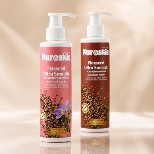 Image of Flaxseed Ultra Smooth Shampoo & Conditioner Combo | Flaxseed Extract, Hydrolysed Keratin & Amino Acid Complex | Anti Frizz, Smooth & Shiny Hair | Sulphate & Paraben Free | Men & Women | Shampoo 200ml + Conditioner 175ml