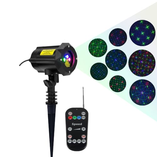 Dalanpa Christmas Projector Lights - 8 Patterns w/Remote & Security Lock, Outdoor Garden Lights Decorate Your Home & Garden (Red, Green, and Blue)