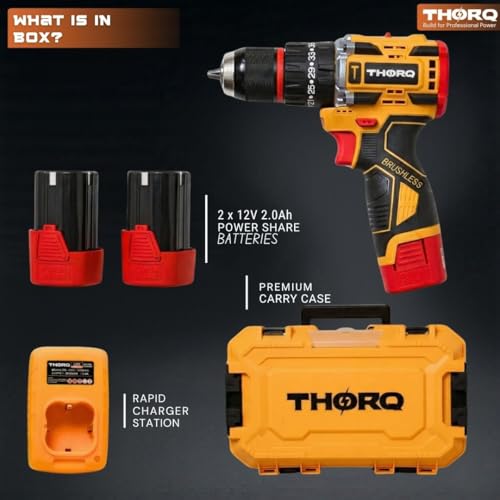 Image of 18V Cordless Impact Drill Machine with 65 Nm High Torque Brushless Motor, 25+1 Position Clutch, 2.0Ah x 2 Batteries, 2000 RPM Variable Speed, 6 Month Warranty