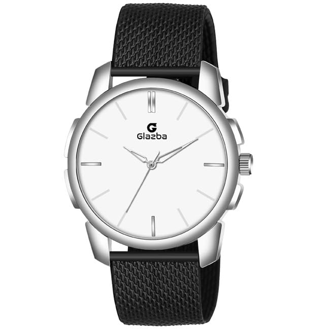 Glazba Mens Rubber Strap Analog Silver Dial White Wrist Watch (Balck) (B0CX1WT4L3) Amazon Price History, Amazon Price Tracker