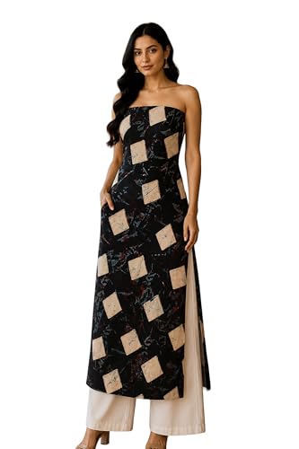 Image of Ethnics of Kutch Womens's Ajrakh Modal Silk Natural Dye Hand Block Print Unstitched Kurta Fabric