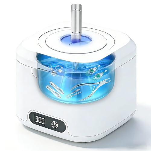2-in-1 Nail Tools Cleaner Machine with 4 Timers Mode, 49kHz High-Frequency Vibration Ultrasonic, for Nail Drill Bits/Brushes/Nail Clippers/Jewelry, etc. Professional Salon & Home Kit, 5 Years Warranty