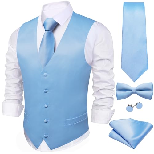 Image of Barry.Wang Men's Suit Vest Tie Bowtie Set Formal Silk Paisley Waistcoat Hanky Cufflinks Lapel Pin Set Wedding Party 7PCS