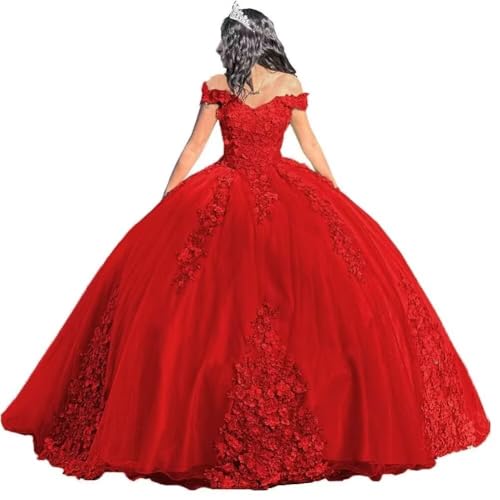 Women's Off Shoulder Quinceanera Dresses Luxury Lace Ball Gowns Beaded Prom Puffy Gown with Train Sweet 15 16