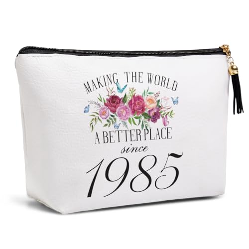 40th Birthday Gift for Women Friendship Best Friend Gift Grandma Mom Sister Aunt Funny Makeup Bag Travel Toiletries Bag Makes the World a Better Place Since 1985 Birthday Gift from Women