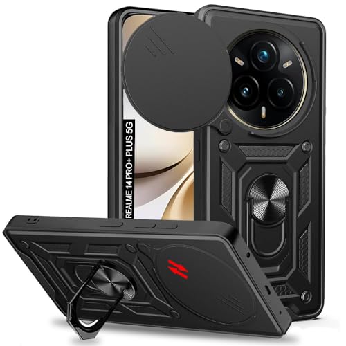 Image of Luxe Back Cover for Realme P3 Pro 5G / Realme 14 Pro Plus 5G | D10 Tough Armor Case | Sliding Camera Shield | 360 Protection | Kickstand Ring Holder | Military-Grade Shockproof Bumper Case