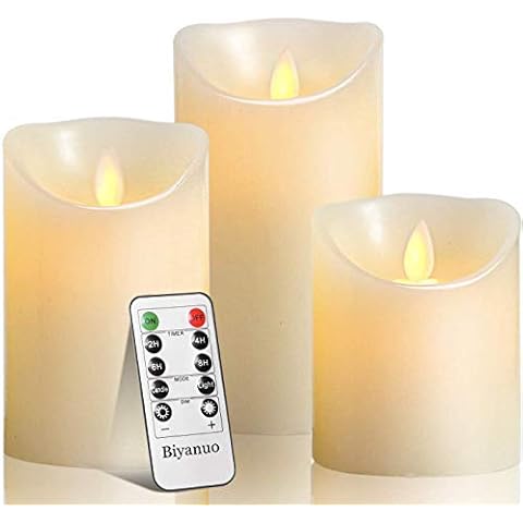 Biyanuo LED-Kerzen, flammenlose Kerzen, flammenloses kerzenlichter,10,2 cm, 12,7 cm, 15,2 cm, Echtwachskerze, Stumpenkerze Cover