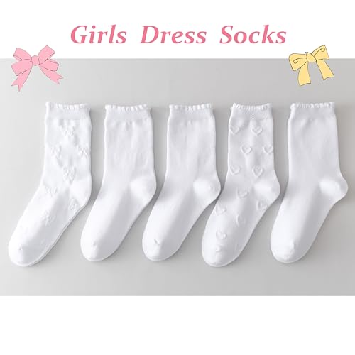 Marchare Girls Ruffle Socks White Dressy Socks School Uniform Sock Heart Bow Design For Girl2