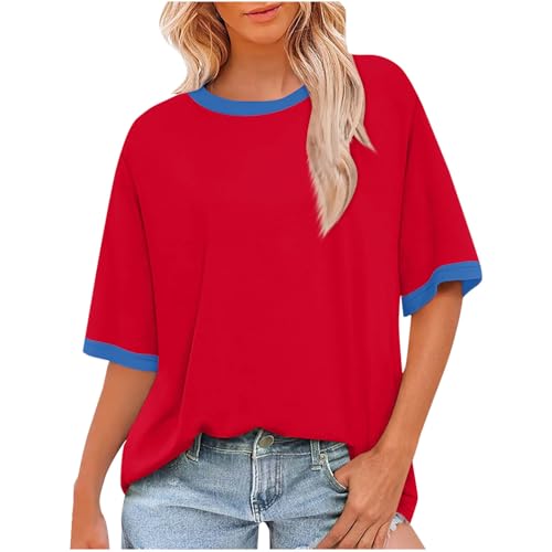 Women Crew Neck Tops Blouse for Women Short Sleeve Loose Fit Plain Summer Fall Shirts 2025 Trendy