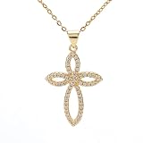 Aquatic Planet Cross Necklace for Women 16K Gold Plated Diamond Jewelry Pendent Christianity Minimalist Cross Chain (FG57)
