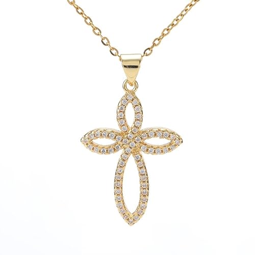 Aquatic Planet Cross Necklace for Women 16K Gold Plated Diamond Jewelry Pendent Christianity Minimalist Cross Chain (FG57)