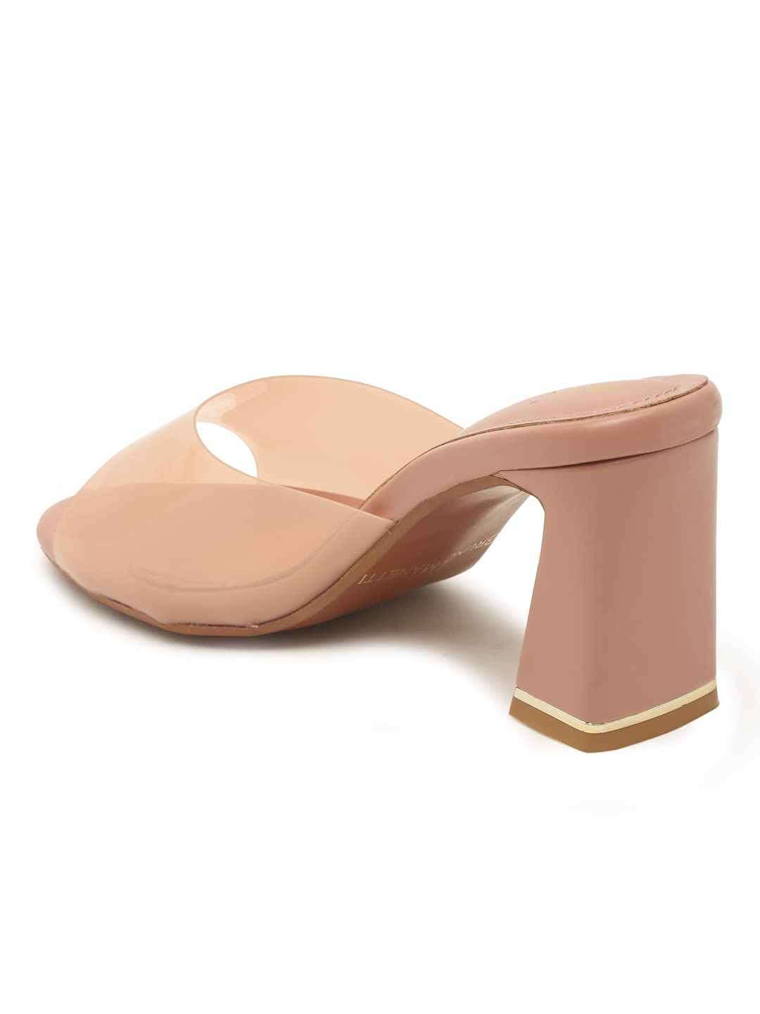 women's Black Slipon Back Open Upper Transparent Heel Sandal