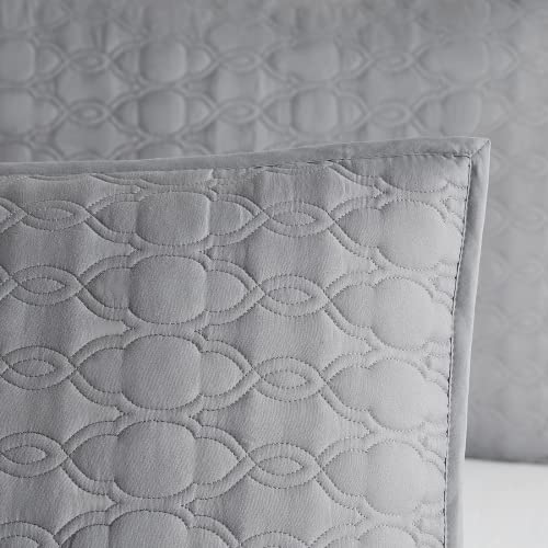 Bourina Embroidery Quilt Set Coverlet Set 3-Piece Microfiber Bedspread Included 2 Shams And 1 Quilt, King Size 104" X 92" Grey #TOP2