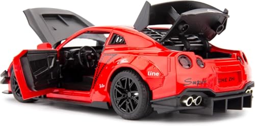 Image of FEXXA 🏎️ Exclusive Alloy Metal Pull Back Die-cast Car Model with Sound Light Mini Auto Toy for Kids Metal Model Toy Car with Sound and Light (1.24 Scale NISS-an GTR -RED)