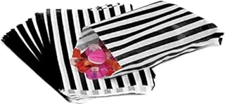 50 Striped Candy Paper Sweet Bags For Sweets, Small Sweetie Bags Paper For Cake, Striped Paper Bags For Candies Wedding Party Buffet, 5" x 7", Assorted